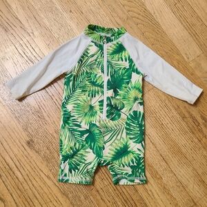 Tropical Janie and Jack Green Palm Leaf Print Rashguard Bathing Suit One Piece